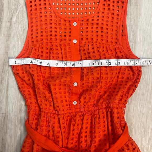 J.Crew All-over Eyelet Belted Dress in Red Embroidered Button 0 - Picture 7 of 9